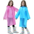 thumbnail image 2 of 2 Pack Raincoats for Kids, Reusable Rain Ponchos with Hood and Sleeves Waterproof Rain Coat for Children Boy Girl Kids (Pink+Blue), 2 of 8