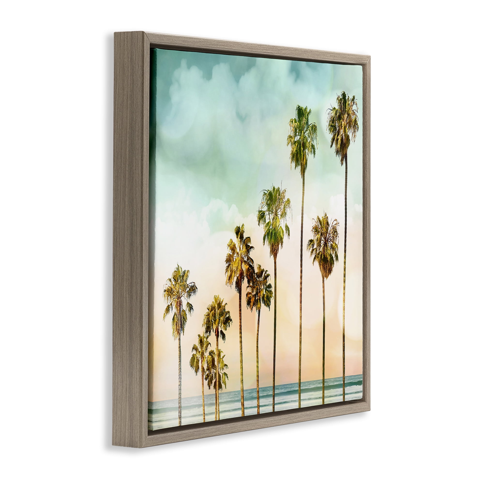 Stupell Industries Angled Palm Trees Nautical & Beach Painting Brown Floater Framed Canvas Art Print Wall Art, 25 x 25