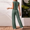thumbnail image 4 of CIENVNSTG 2 Piece Sets for Women Dressy Summer Korean Fashion Button V Neck Crop Vest Blazer Wide Leg Pants Suit Linen Cotton Matching Work Office Outfits Green L, 4 of 5