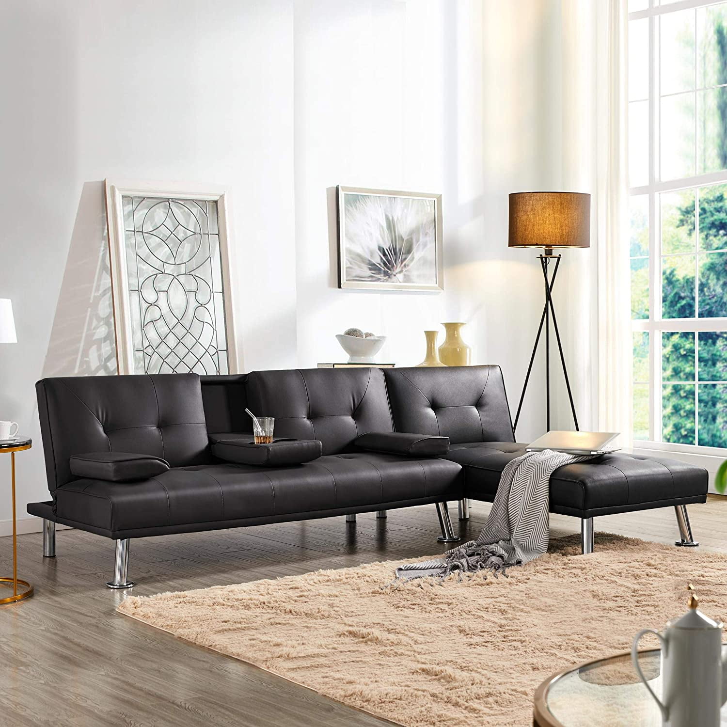 durable Living Room Sets Sectional Sofa Faux Leather 2 Pieces Living
