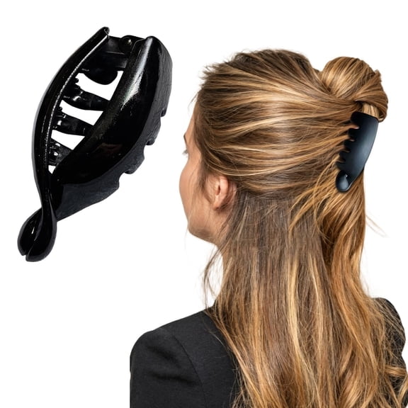 CXHEGBEJ Banana Hair Clips for Women, Non-Slip Vintage Oval Matte Hair Clip for Ponytails & Bun Hairstyles Hair Accessories Black*1