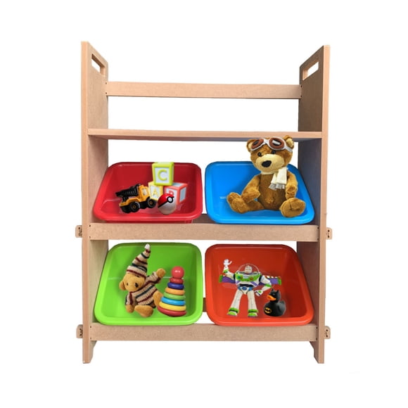 Juguetero Librero Organizador Infantil de MDF Natural Con 4 Charolas DECOMOBIL JUGUETERO