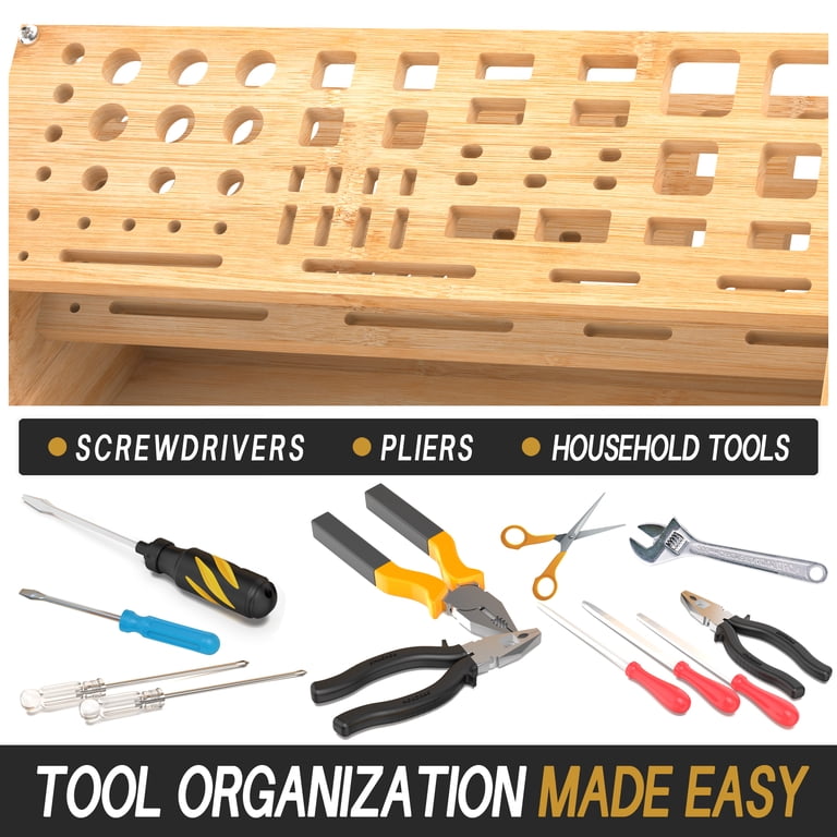 Workbench Screwdriver Rack Natural Bamboo Workbench Organizer Bamboo Screwdriver Organizer Tool ...