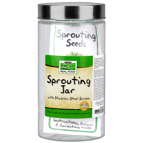 NOW Real Food Sprouting Jar with Stainless Steel Screen and Lid 1/2 Gallon