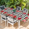 thumbnail image 2 of Valentine's Day Love Heart Table Cloths for 8 Foot Rectangle Tables, Eucalyptus Black Plaid Love Heart Patio Waterproof Elastic Fitted Tablecloths, Washable Rectangular Table Cover for Camping, 2 of 8