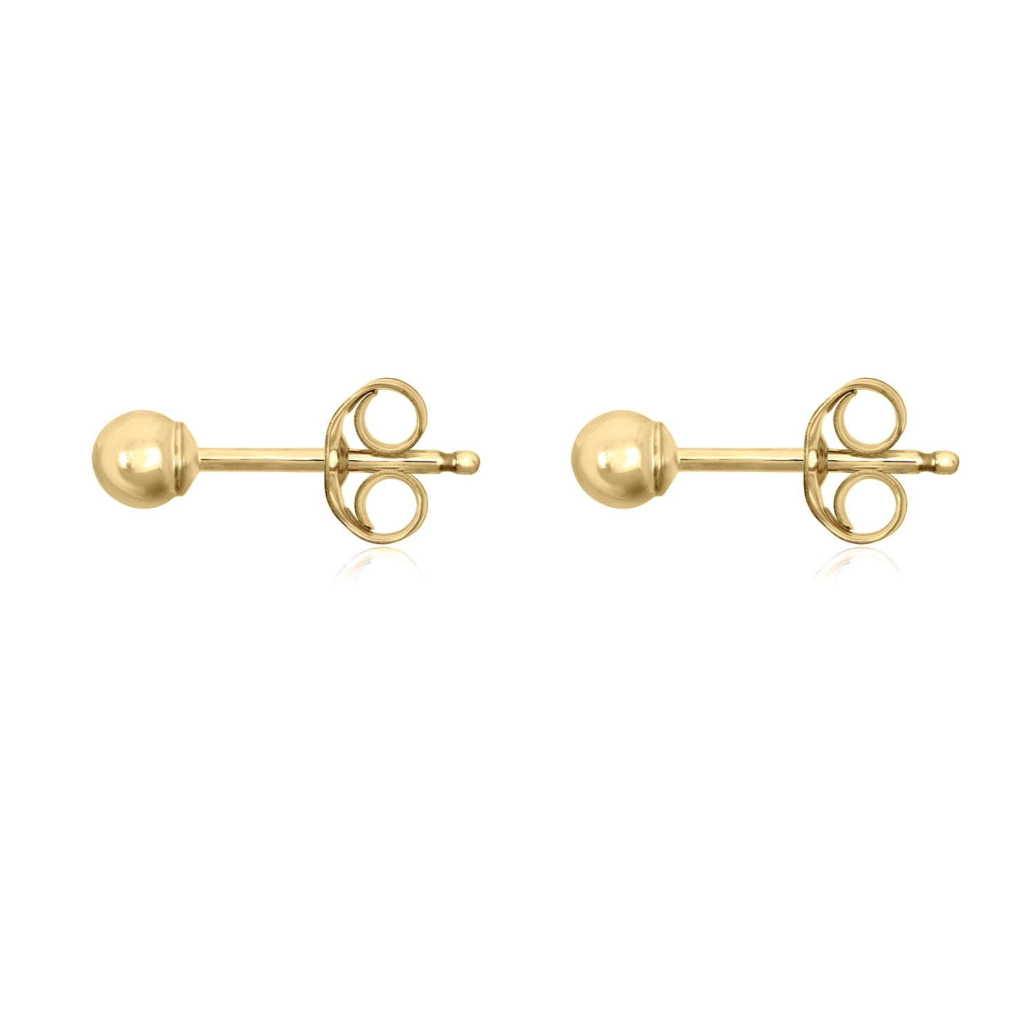 Jewelstop 14K Real Yellow Gold Stud Ball Earrings, Gold Friction Backs - 2 mm
