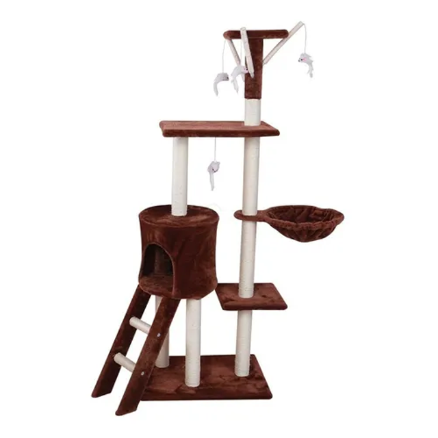 Rascador Para Gato Malubero Casa Juguete 140cm Cafe Malu1251