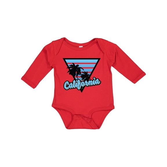 Inktastic California with Triangle and Palm Trees in Blue Boys or Girls Long Sleeve Baby Bodysuit