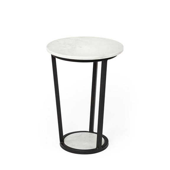 Mercana Bombola I 15 x 20.9 Round White Marble Top & Black Metal Frame Table