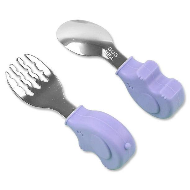 Juego de cubiertos para niños pequeños, cuchara y tenedor sin BPA, cubiertos para niños con mango de silicona