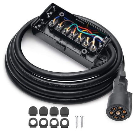 MICTUNING Heavy Duty 7 Way Plug Inline Trailer Cord with 7 Gang Junction Box - 8 Feet  Weatherproof
