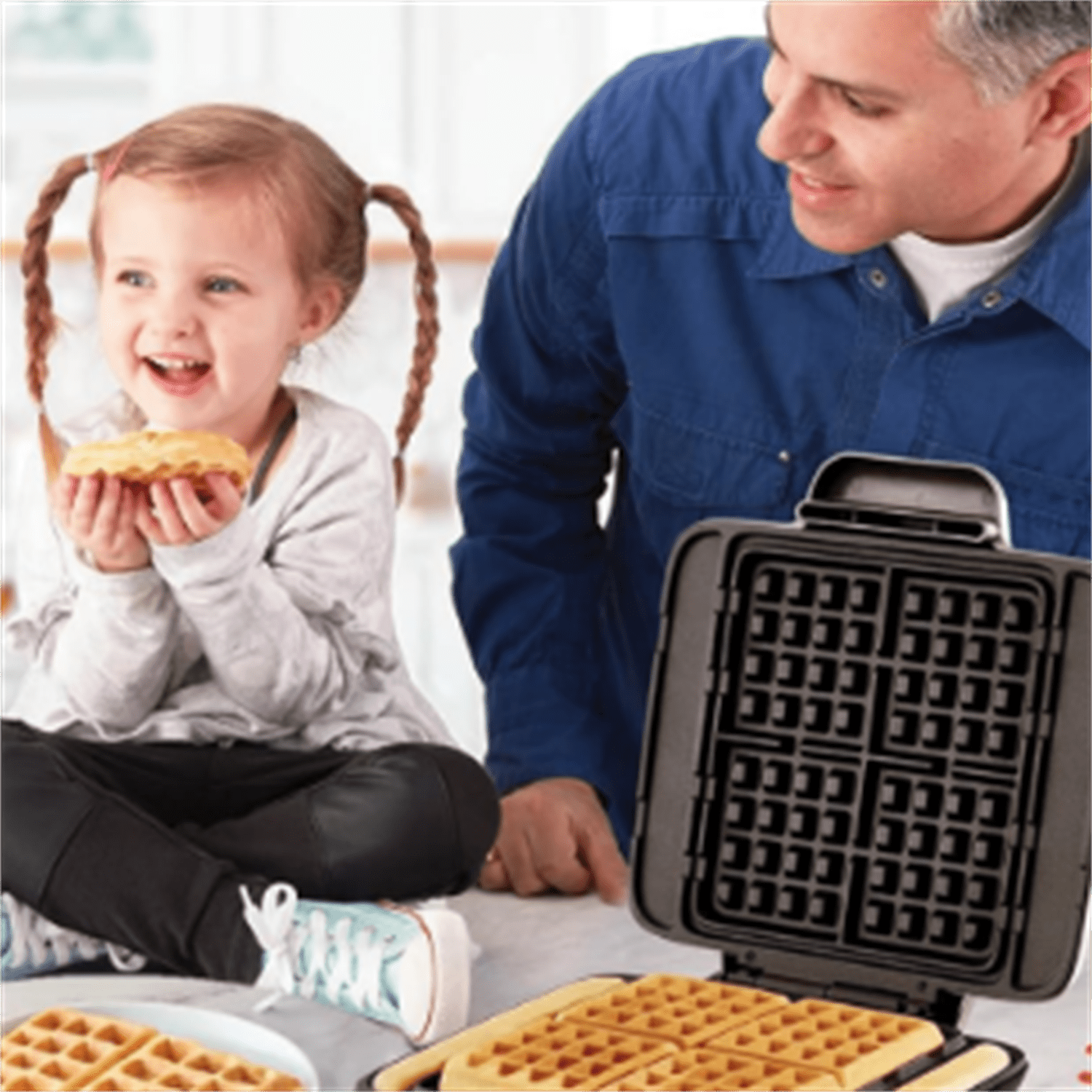 Waffle Maker: Waffle Iron 1200W + Waffle Maker Machine For Waffles, Hash Browns, or Any Breakfast, Lunch, & Snacks with Easy Clean, Non-Stick + Mess Free Sides