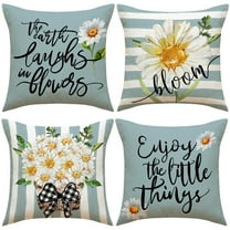 Sunyuer Daisy Pillow Covers 18x18 Inch Set of 4, Spring Summer Farmhouse Throw Pillow Cover Buffalo Plaid Bow Floral Cushion Case for Home Decor