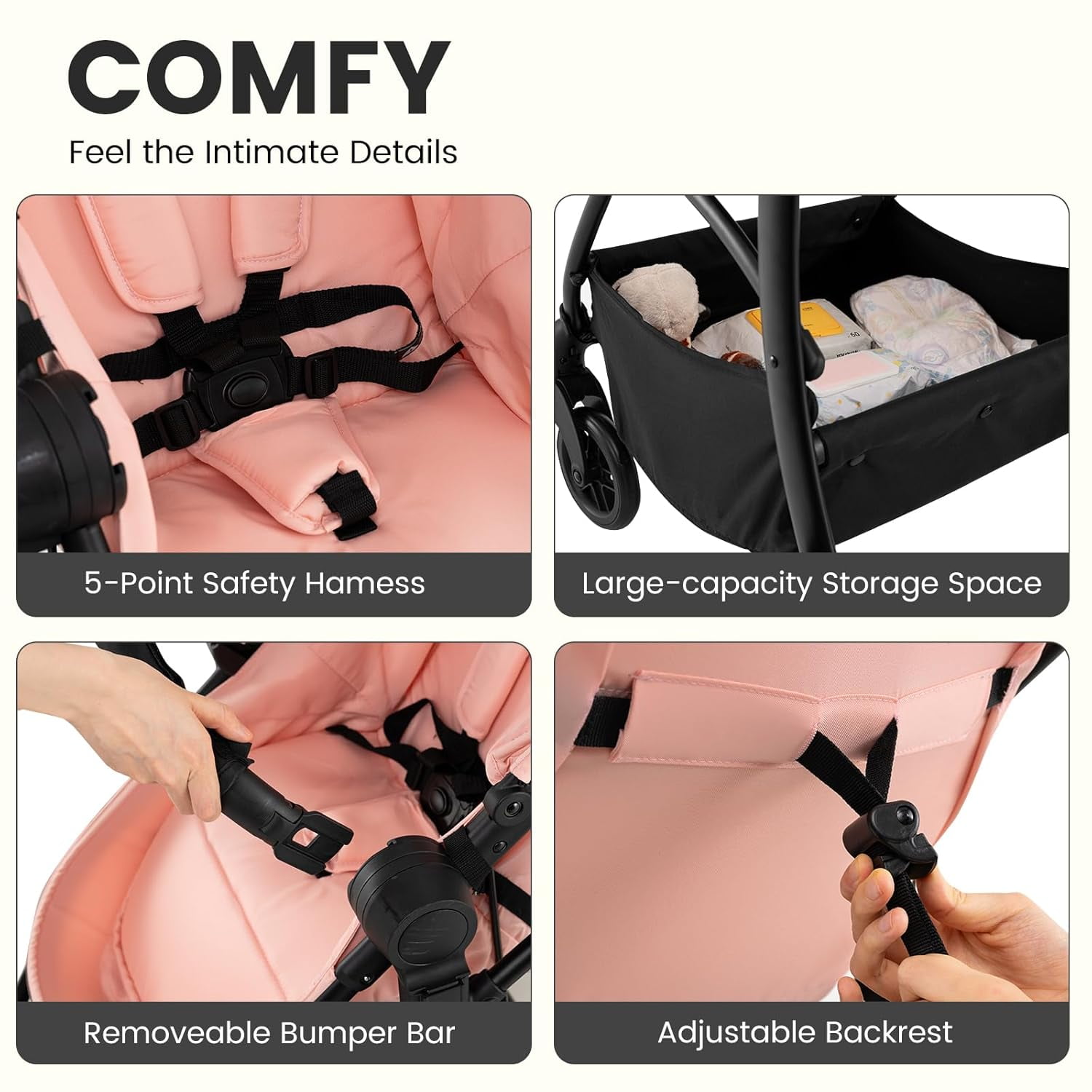 INFANS 2 in 1 Baby Stroller, Convertible Stroller with Bassinet Reversible Seat Adjustable Backrest Canopy One Hand Fold, Compact Toddler Pushchair for Kids Infants Newborns 0-36 Months