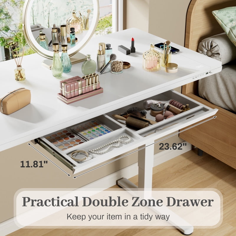 Homall 48" x 24" Wood Top Electric Standing Desk with Drawer, Height Adjustable Desk with Phone Stand & Charging Ports, Sit Stand up for Home Office,White