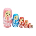 thumbnail image 4 of Juego de 6 muñecas rusas apilables de madera, pintadas a mano, para el hogar, la mesa, la oficina, niños y adultos. rosa, 4 of 9
