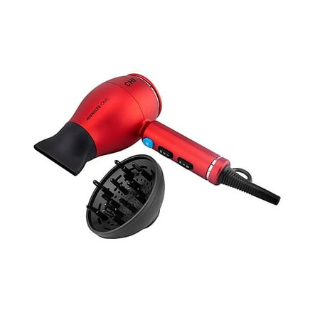 CHI 1875 Series Advanced Ionic Compact Hair Dryer in Red increase shine and decrease drying time. Ceramic Technology locks in moisture.