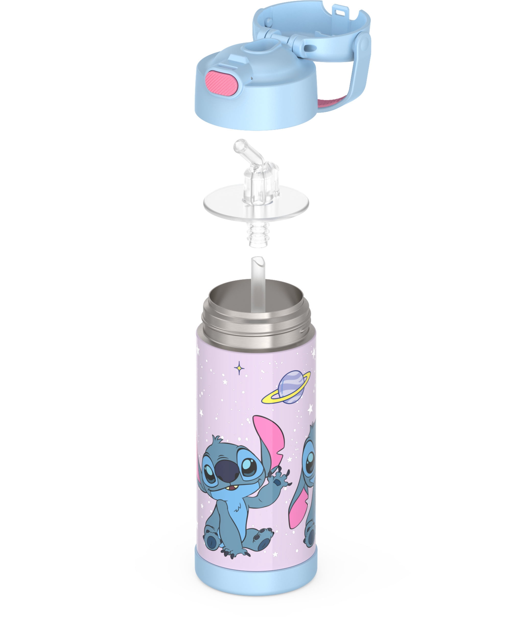 Thermos Kids Stainless Steel Funtainer Water Bottle with Straw, Dishwasher Safe, Leak Proof, Stitch, 14 Fluid Ounces