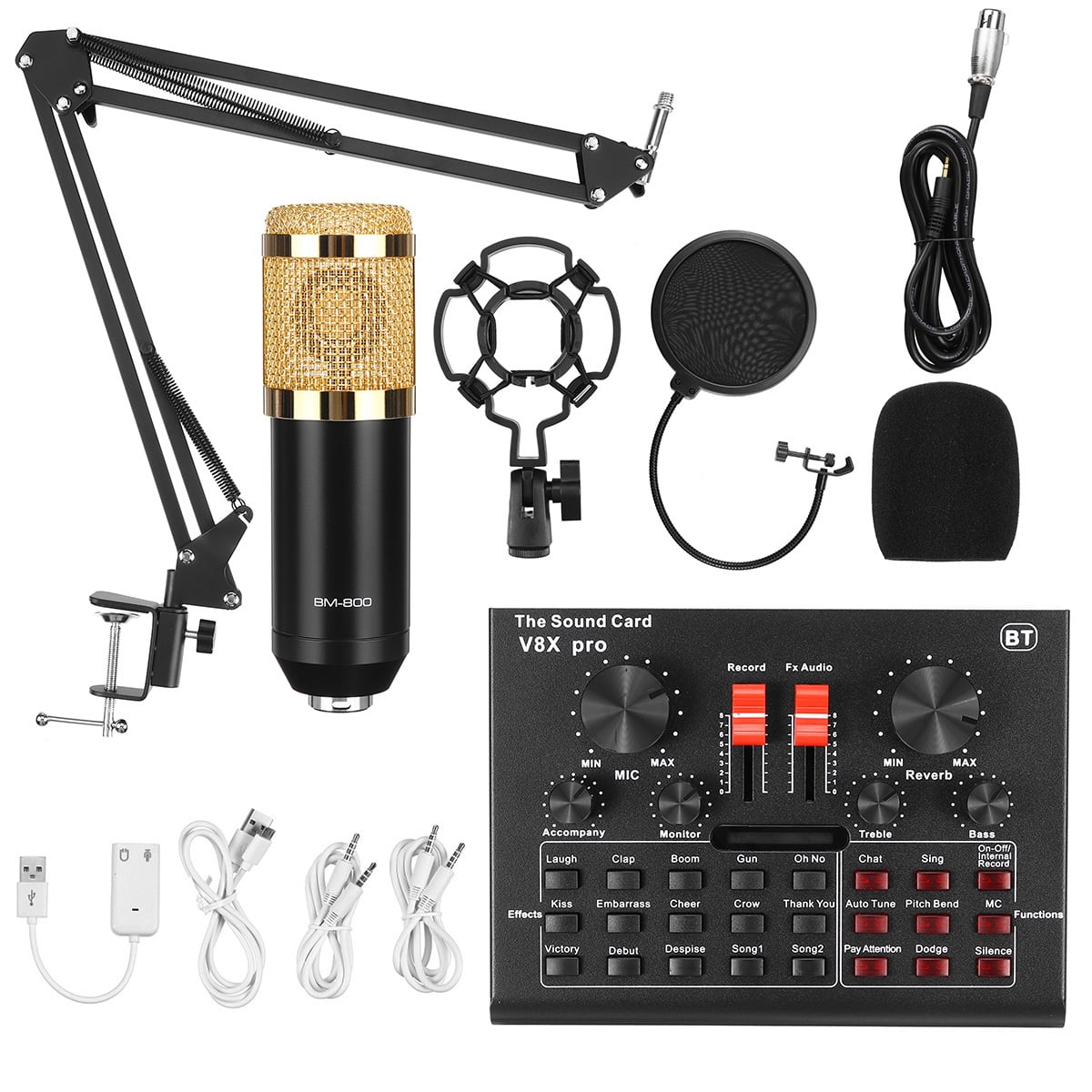 Upgrade V8X PRO Live Sound Card Condenser Microphone Bundle, BM800 ...