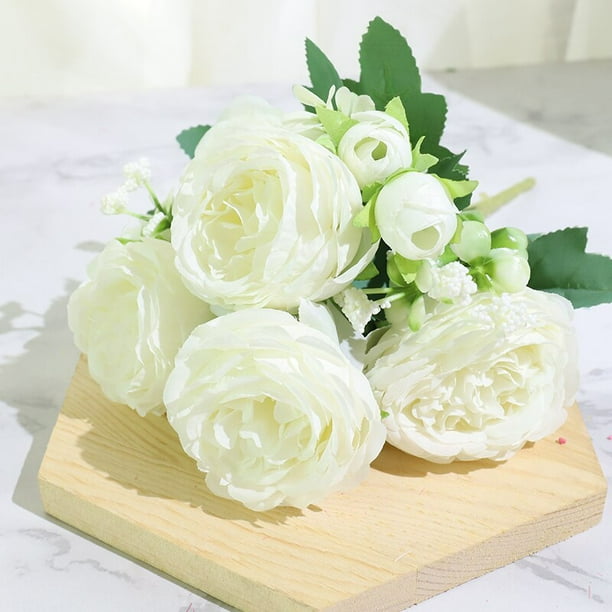 Mejor venta hermosa rosa peonía flores artificiales de seda pequeño ramo blanco fiesta en casa invierno boda decoración flores falsas Tan Jianjun unisex