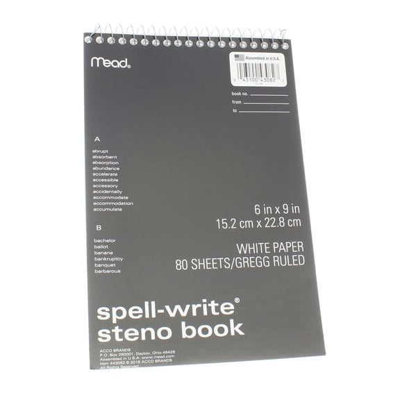 Mead Spell-Write Wirebound Steno Book, Gregg Ruled, 6in X 9in, 80 Sheets, White (4 Pack)