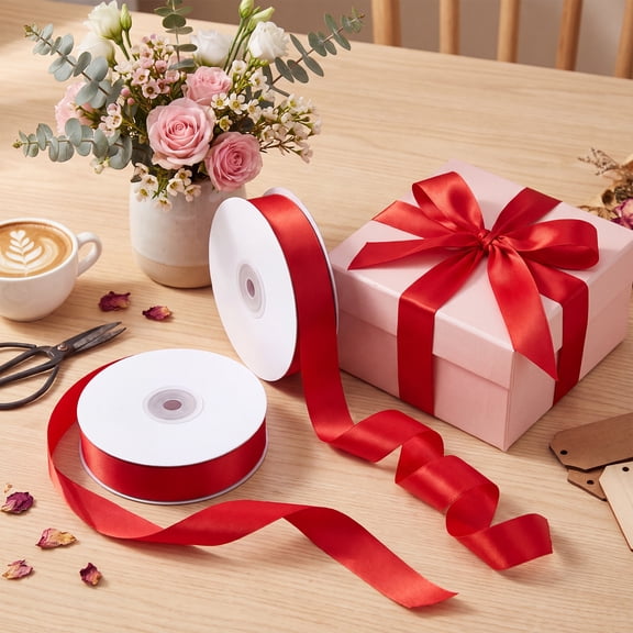 Jaikg Red Satin Ribbon 1 Inch 50 Yards Red Bows,2 Rolls