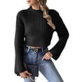 thumbnail image 3 of Women'S Cropped Sweater Knit Long Sleeve Crewneck Soft Pullover Sweater Top Black S, 3 of 8