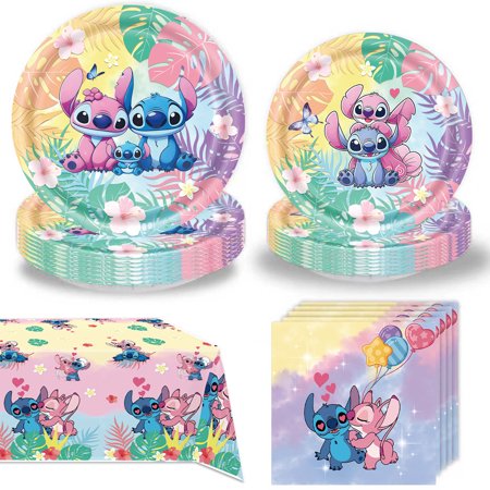 Stitch Birthday Decorations 20 Plates 20 Napkins and 1 Tablecover for Stitch Birthday Party Supplies Stitch Theme Party Decorations