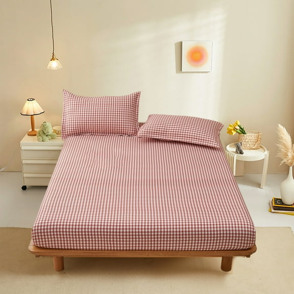 SPOORYYO Checkered Non-Slip Fitted Sheet Mattress Protector 78.74x70.87in, Full Cover Stretch Bed Sheet for Various Bed Types