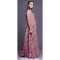 thumbnail image 4 of Bimba Chemise de Nuit Imprimée Fleurs et Feuilles Aquarelle Rose Clair pour Femmes Robe Maxi à Bretelles Spaghetti Grande Taille, 4 of 5