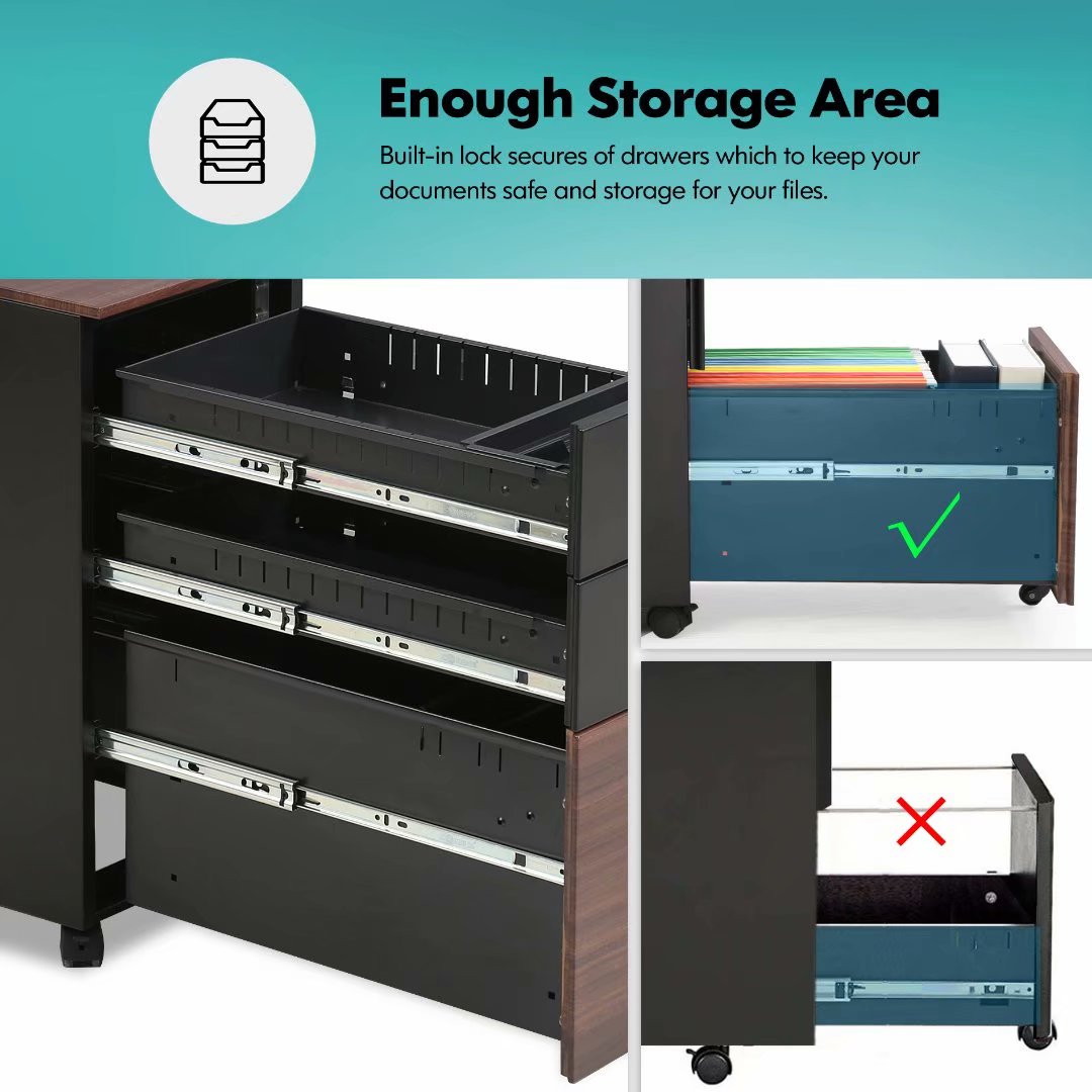 Fenge File With 3 Drawer And Wheel Lock Free Installation