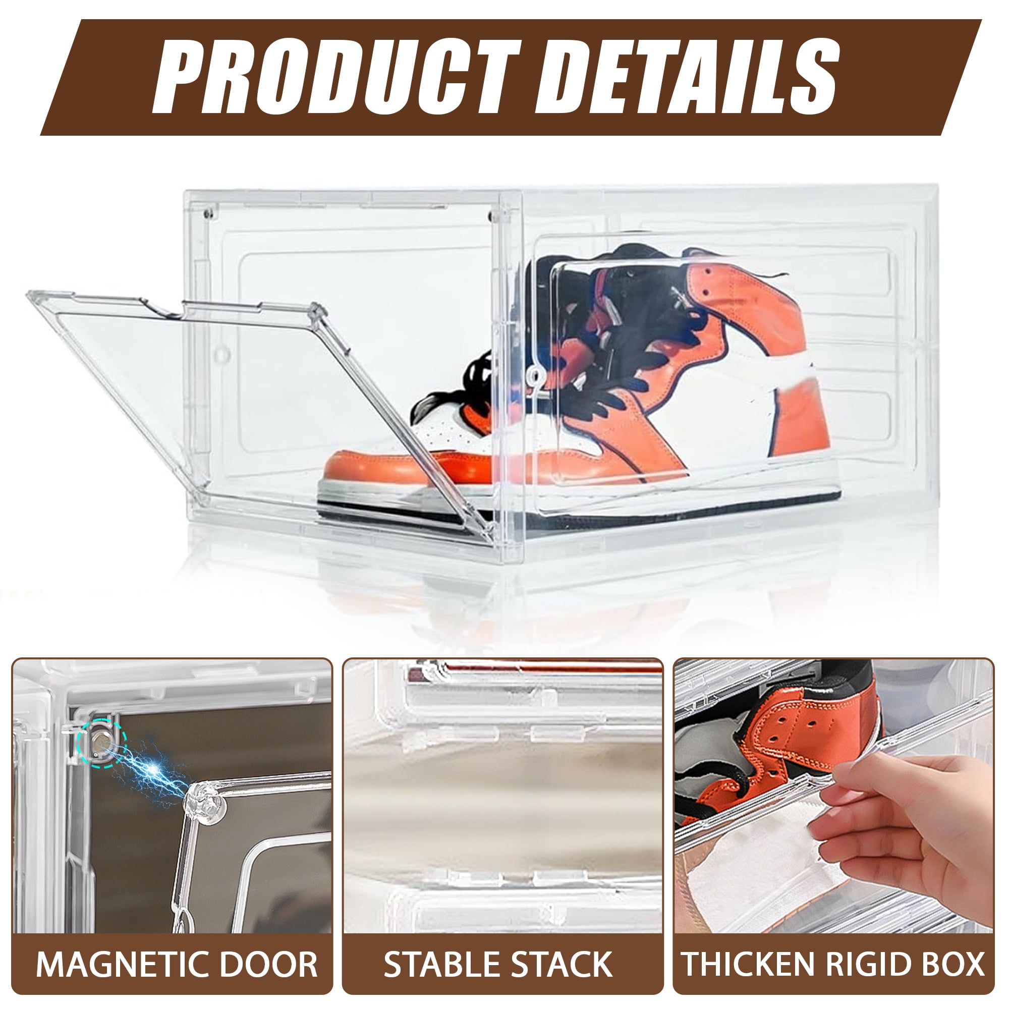 cisilov Shoe Storage Box, 8 Pack Clear Plastic Stackable Shoe Organizer with Magnetic Door