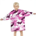 thumbnail image 3 of Purple Pink Camo Classic Shapes Pattern Blanket Hoodies for Kids 6-13YR Oversize Wearable Blanket Hoodies for Boys Girls Teens, 3 of 7
