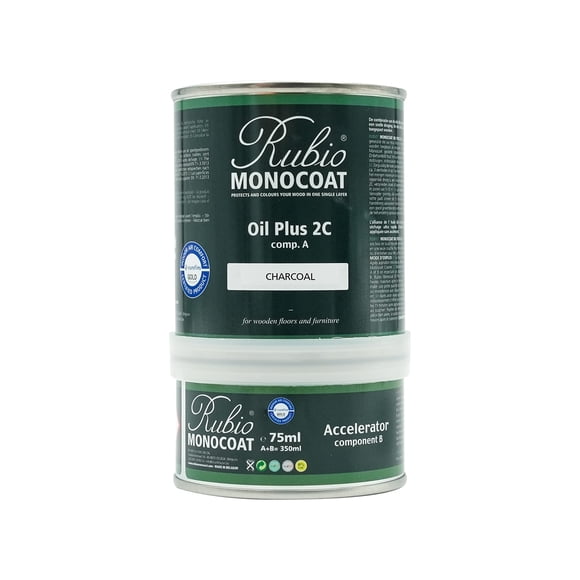 Rubio Monocoat Oil Plus 2C, 350 Milliliters, Charcoal, Interior Wood Stain and Finish, Food Safe, Easy One-Coat, Linseed Oil, Plant Based, VOC/Solvent Free, Furniture & Flooring Hardwax Oil