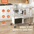 thumbnail image 3 of VEVOR 3-Tier Utility Cart Rolling Cart on Wheels 30"x18"x32.4" 661 lbs 6 Hooks, 3 of 10