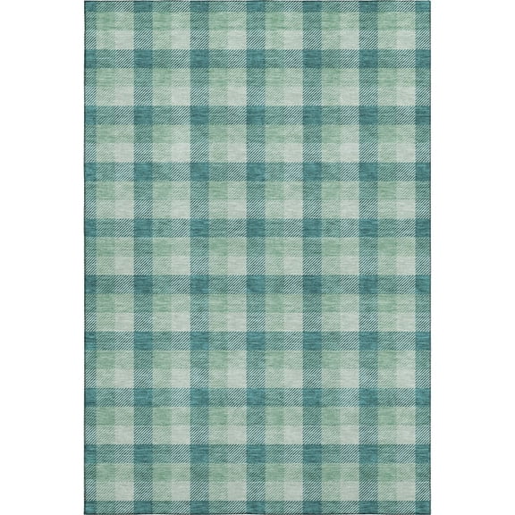 Addison Rugs Mayfield Premium Machine Washable Transitional Plaid Seafoam Rectangle Rug, 5' x 7'6"