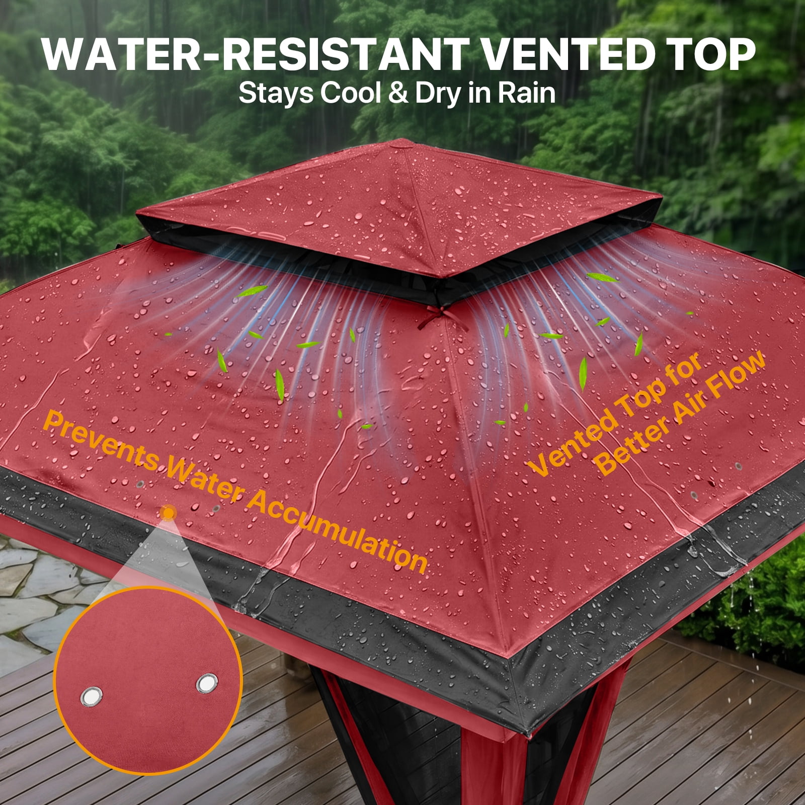 COOS BAY 11x11 Pop-Up Instant Gazebo Tent with Mosquito Netting Outdoor Canopy Shelter with 121 Square Feet of Shade, Red