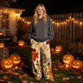 thumbnail image 2 of Hearthz Thanksgiving Women's Fleece Pants Fall Maple Leaf Print Wide Leg Women Pajama Pants Elastic Drawstring High Waist Sleeping Pants Women Womens Plush Pajama Pants, 2 of 6