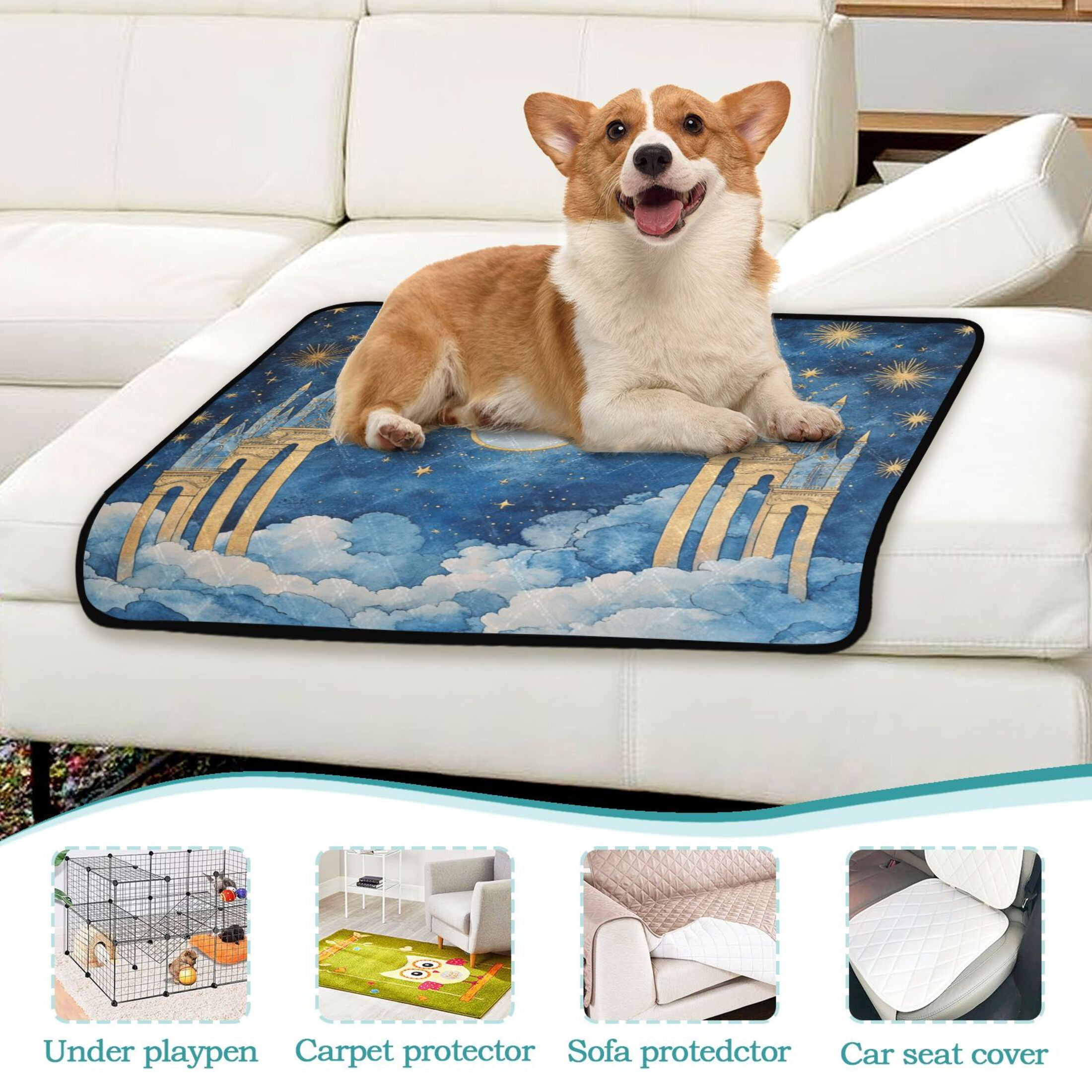 Qxltty Celestial Sky Cat litter Pads Pet Set of 2 Diaper Mats Center Anti-leakage Layer Absorbent Soft and Comfortable