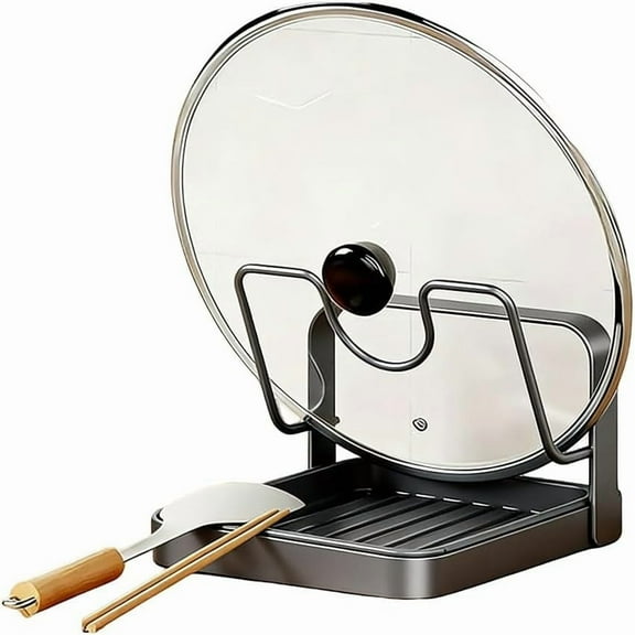 304 Stainless Steel Pot Lid Storage Rack - Multifunctional Countertop Cover Organizer with Removable Drip Tray for Kitchen Cooking