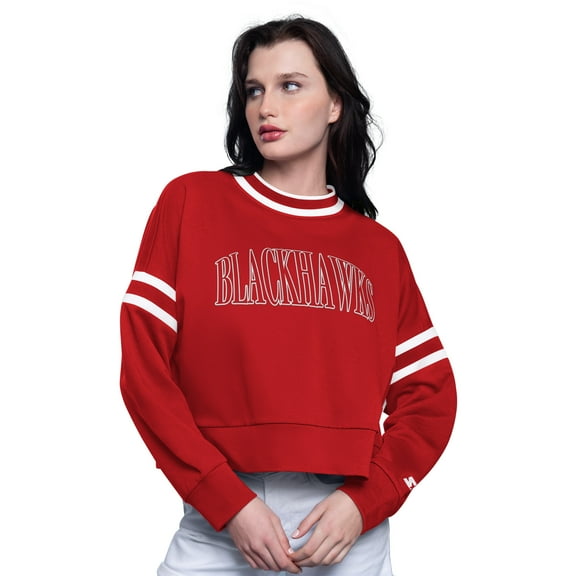 Women's-Starter  Red Chicago Blackhawks Power Play Cropped Pullover Sweatshirt