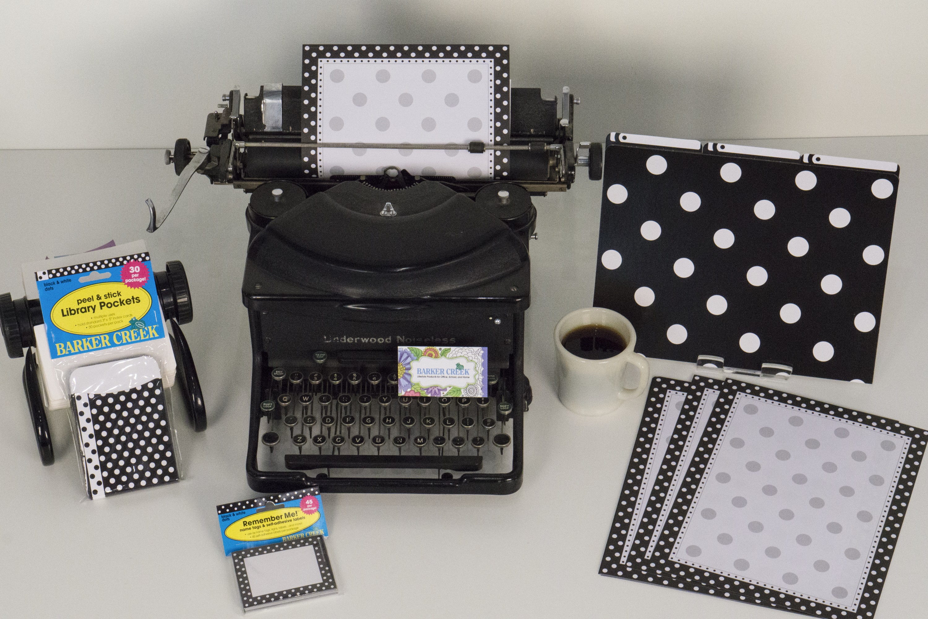 Barker Creek Designer File Folder and Library Pocket Set, Black & White Dots, 12 Colorful File Folders and 30 Coordinating Peel & Stick Library Pockets, Home, School and Office Supplies (3603)
