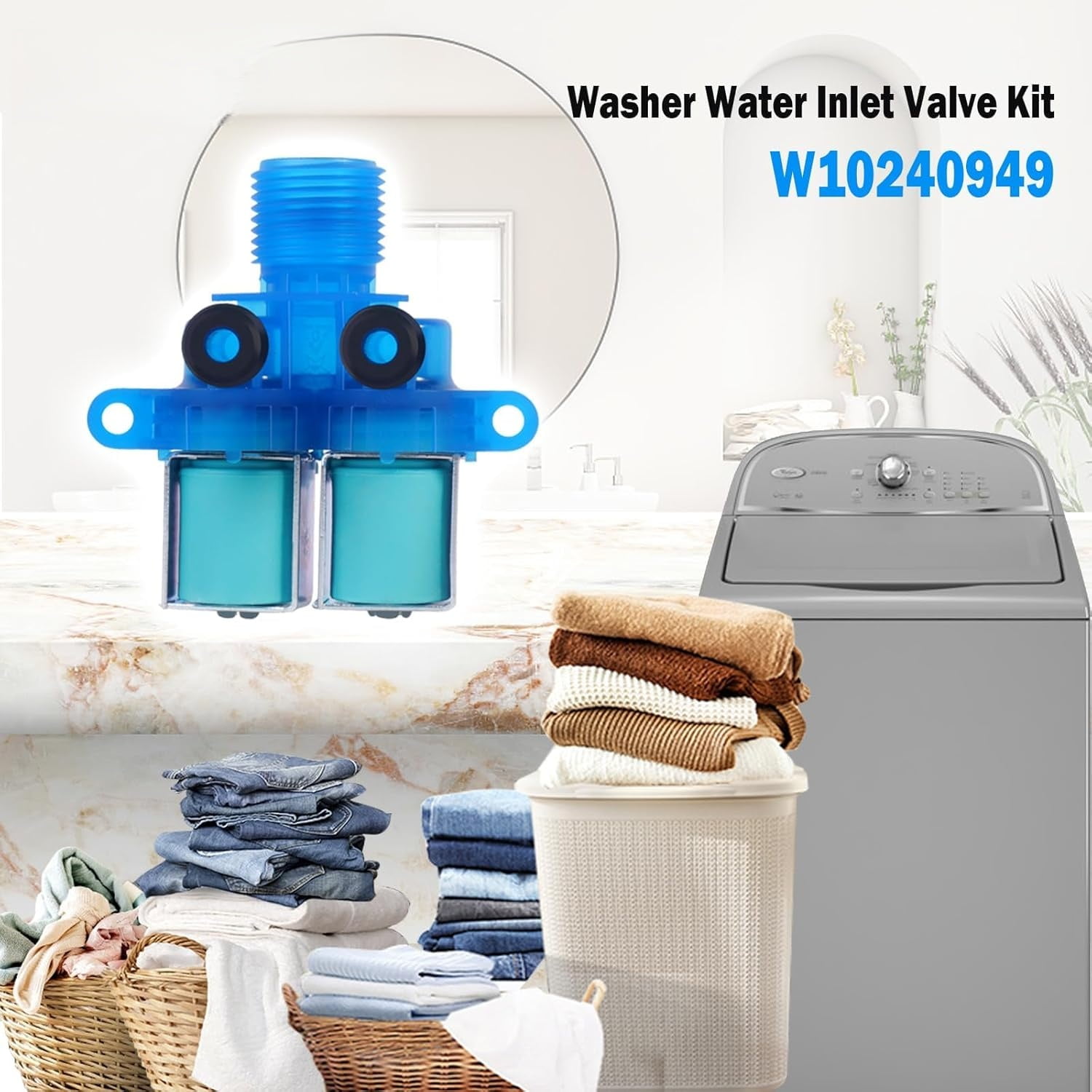 ABCISI W11168740 W10240949 Washer Cold Water Inlet Valve Replaces W10921514 ap6285450 4546379 Fit for whirl-pool ken-more may-tag Clothes Washer MVWX655DW1 WTW5700XW3