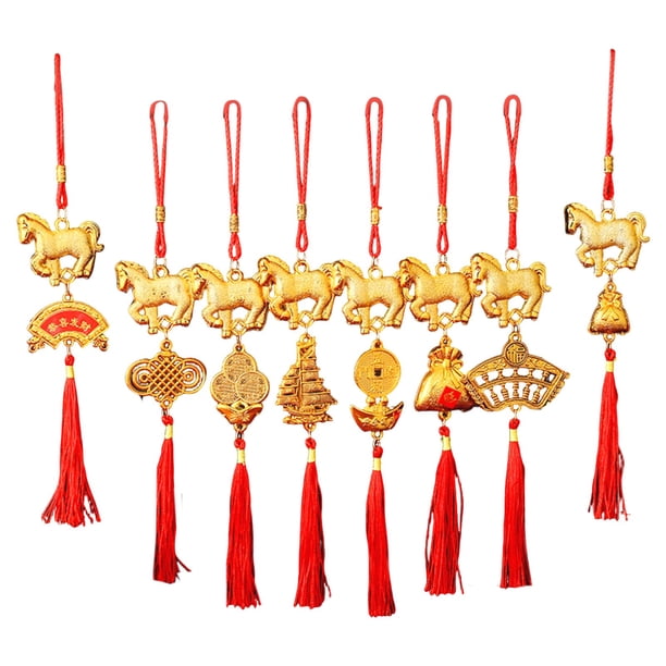Adorno decorativo colgante del Año del Caballo, figurita de plástico como amuleto de la suerte, decoración festiva con borlas para paredes y puertas, interior y exterior