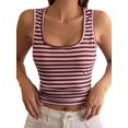 thumbnail image 2 of Women's U-Neck Striped Fitted Cropped Sleeveless Tank Top Pink L, 2 of 7