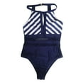 thumbnail image 6 of Women's One Piece Bikini Swimsuit High Neck Halter Striped Sexy Fashion Beach Swimwear for Summer Vacation,Blue,S, 6 of 7