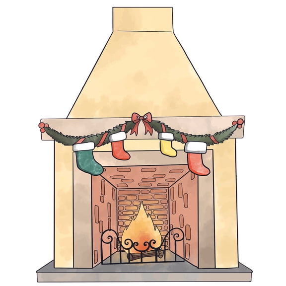 Adhesive Christmas Holiday Decor Chimney Vinyl Wall Decal Design - 20" x 24" Home Art Removable Living Room Fireplace Multicolored X-mas Socks Bedroom Wall Furnace Decoration Sticker