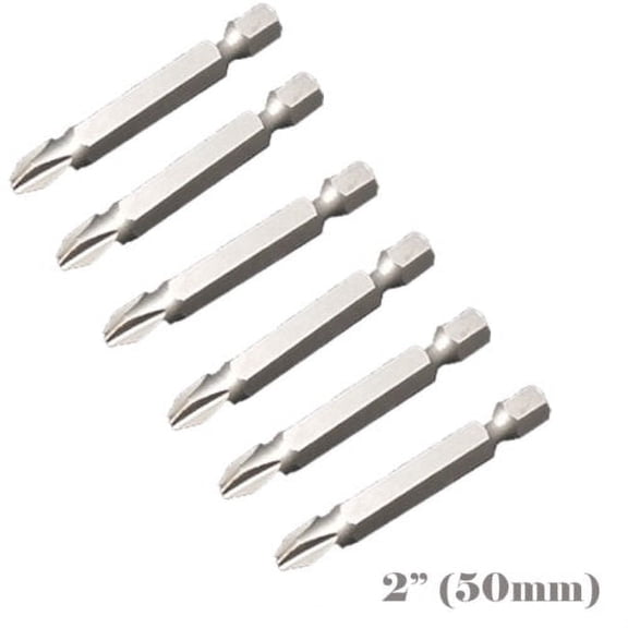 MTP ® 2" (50mm) Pack of  6 Phillips #2 Screw Driver Bit Quick Release Hex 1/4"  Shank Magnetic Tip Chrome Vanadium Steel CR-V PH2