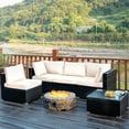 thumbnail image 3 of Costway 5PCS Patio Rattan Furniture Set Cushioned Sofa Chair Coffee Table White, 3 of 10