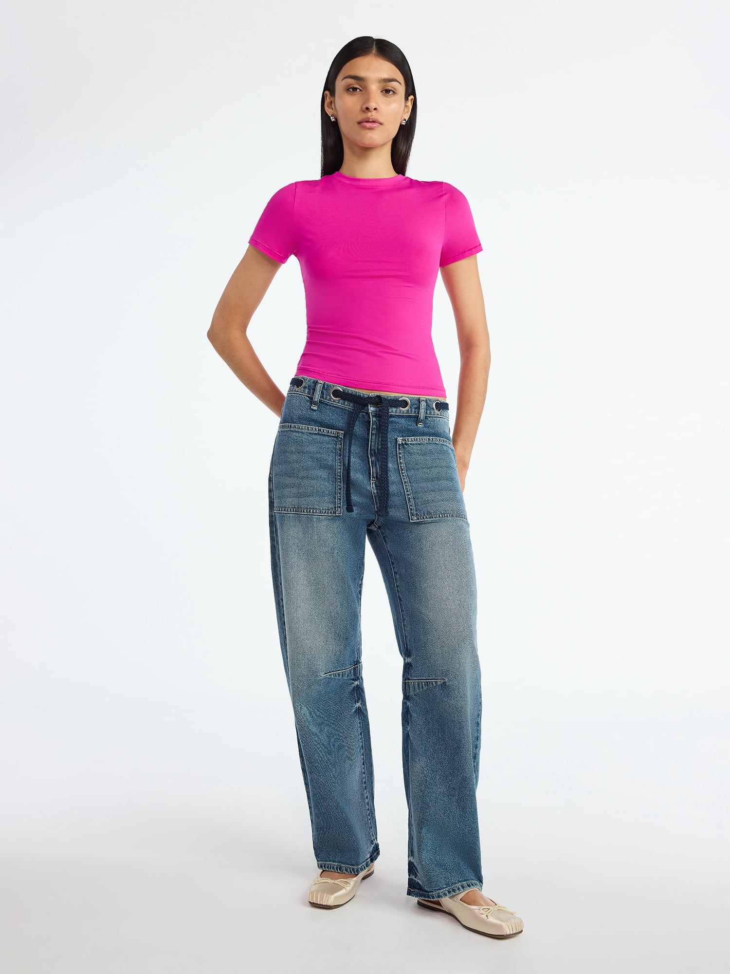 Scoop Women’s Stretch Cotton Blend Baby Tee with Short Sleeves, XS-XXL